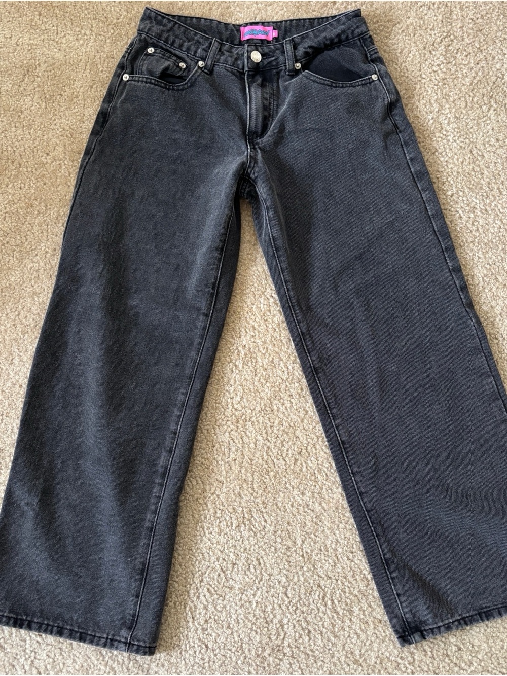 Edikted Petite Raelynn Low Rise Baggy Jeans Black XS